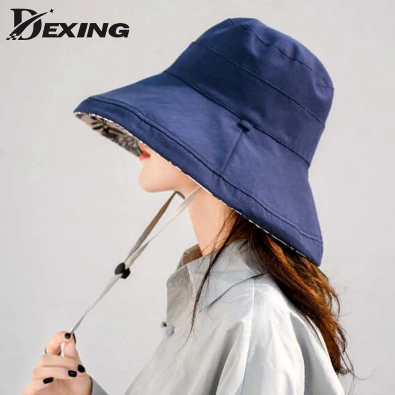 

12cm Two Side Wide Brim Cotton Foldable Sun Hat for Women Flower Vacation Japanese Anti-UV Beach Hat Summer Panama Bucket Hat