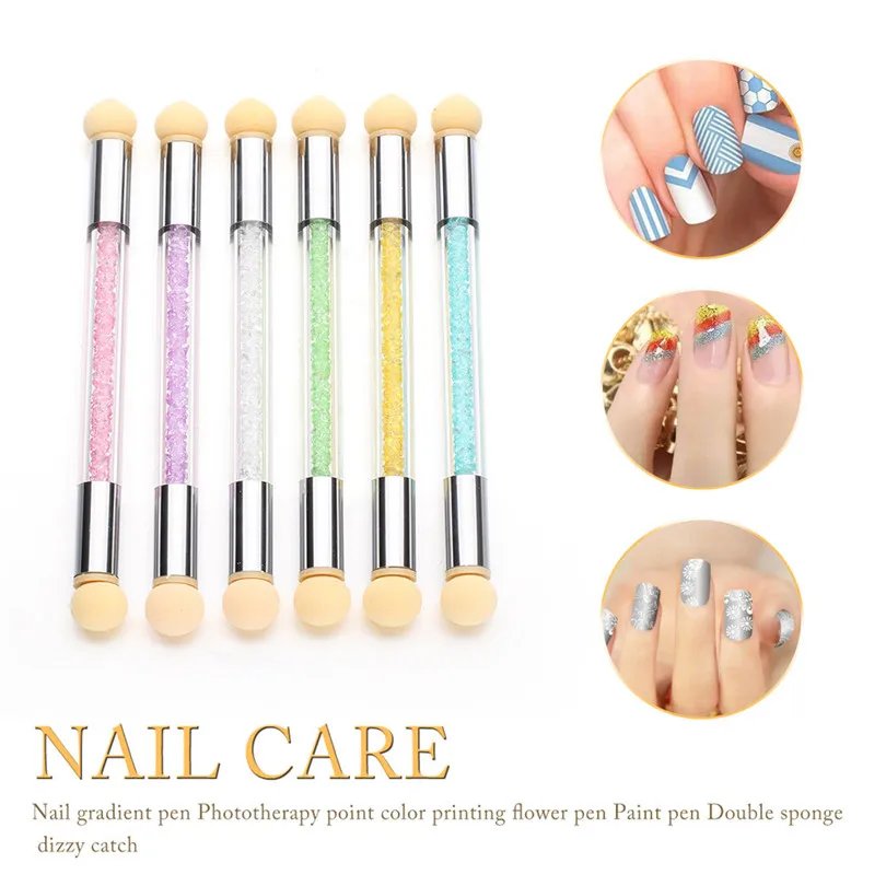 

2018 Quality Glitter Powder Picking Dotting Gradient Pen Brush+ Sponge Head Nail Art Tool Brushes for manicure pinceaux peinture
