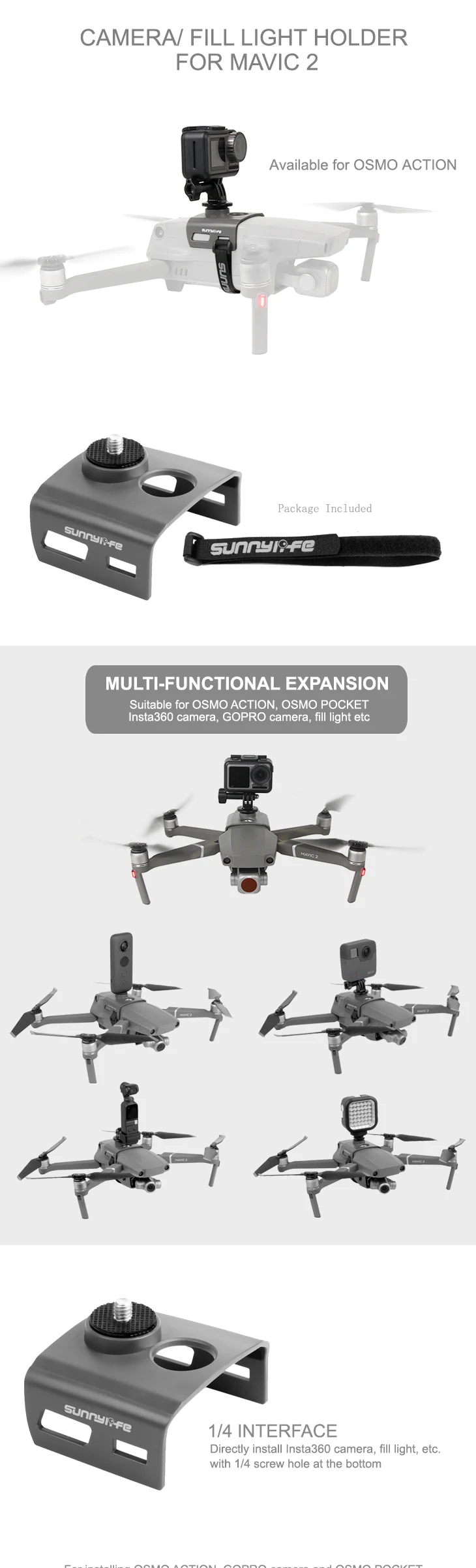 Новые поступления Комплект расширения Камера заполняющий светильник держатель адаптер для DJI MAVIC 2 Drone OSMO POCKET/Action GOPRO Insta360