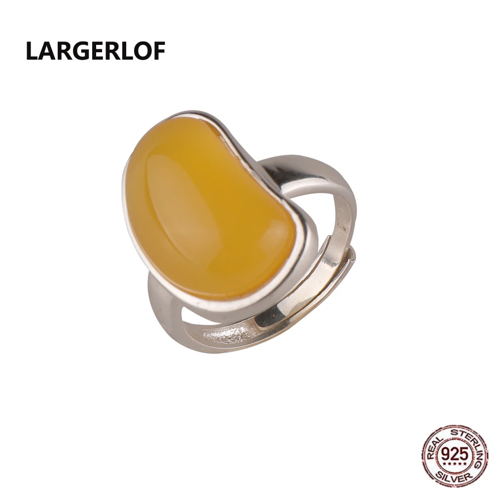

LARGERLOF 925 Sterling Silver Ring Fine Jewelry Chalcedony 925 Silver Jewelry Vintage Rings RG49111