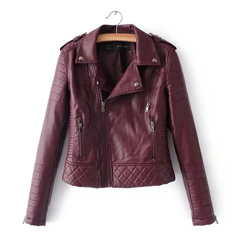 

Lusumily Short Moto Biker Jacket Lady Slim Zipper Pu Faux Leather Jackets Women Jaqueta Couro Rock Cuir Femme Casaco Outerwear
