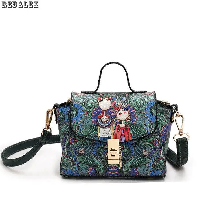 

2017 New High Quality Women Painted Handbag Shoulder Bag Trapeze Small Square Bag Forest Characters Pu Leather Tote Bag Tasche