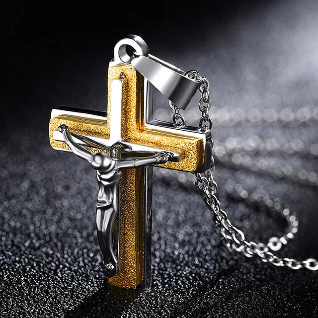 Christian Jesus Cross Necklace Men Jewelry Collares Stainless Steel