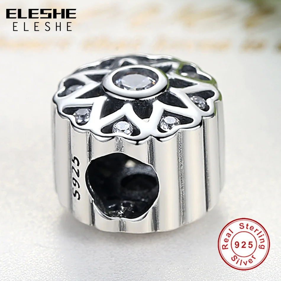 Original 925 Sterling Silver Charm with Crystal Radiant Primrose Heart Bead Fit ELESHE Charm Bracelet Authentic Beads for Making