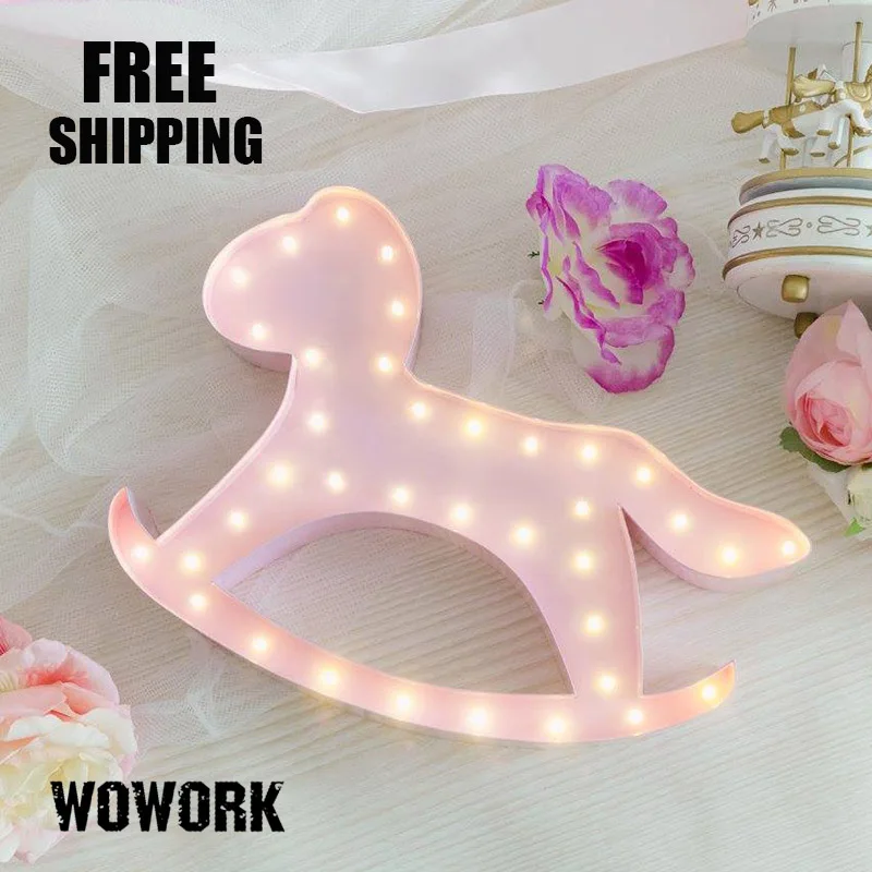 

LED Night Light rocking horse marquee battery lights For Kids Gift Christmas decoration lamp Home Decor baby room led lights