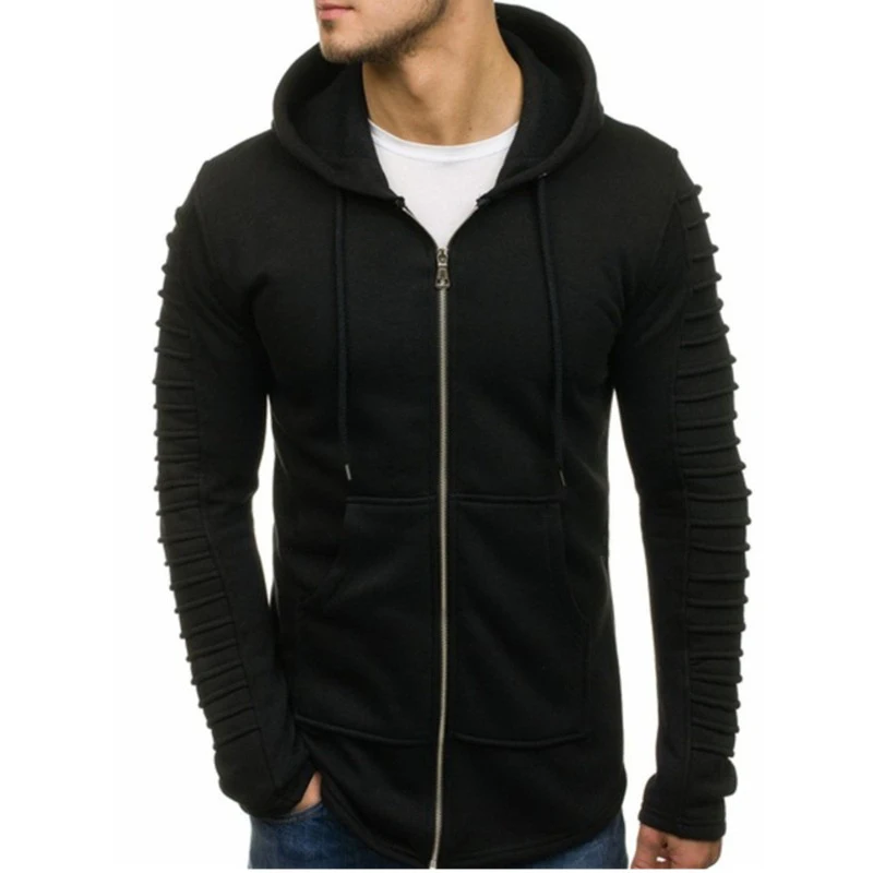 

Man's Hoodie Fold Stripe Long Sleeve Double Pockets Casual Loose Slim Fit Fashion New Hoodie