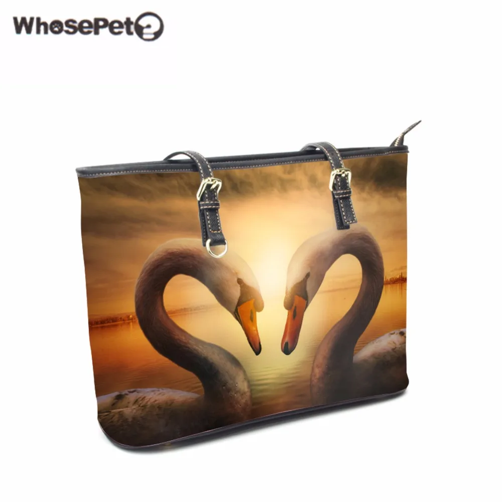 

WHOSEPET Swans New Women's Shoulder Bags Lady Top-Handle Bags Pu Girls Totes Bag Animals Printing Handbag Ladies Tote Satchel