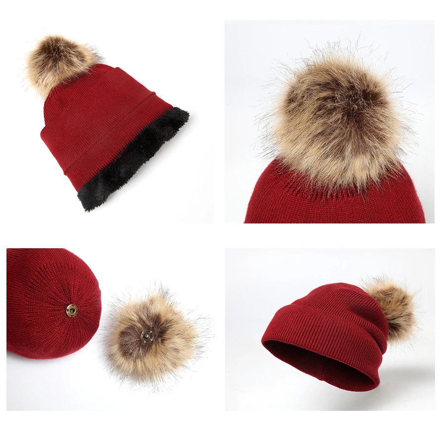 Girita Winter Women's knit hat fleece lined Hats crochet Skullies Beanies Pompon Fur Female Warm Caps The new listing (6)
