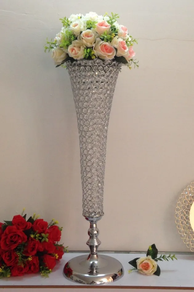 glass crystal bead cylinder flower vase for wedding favor decoration