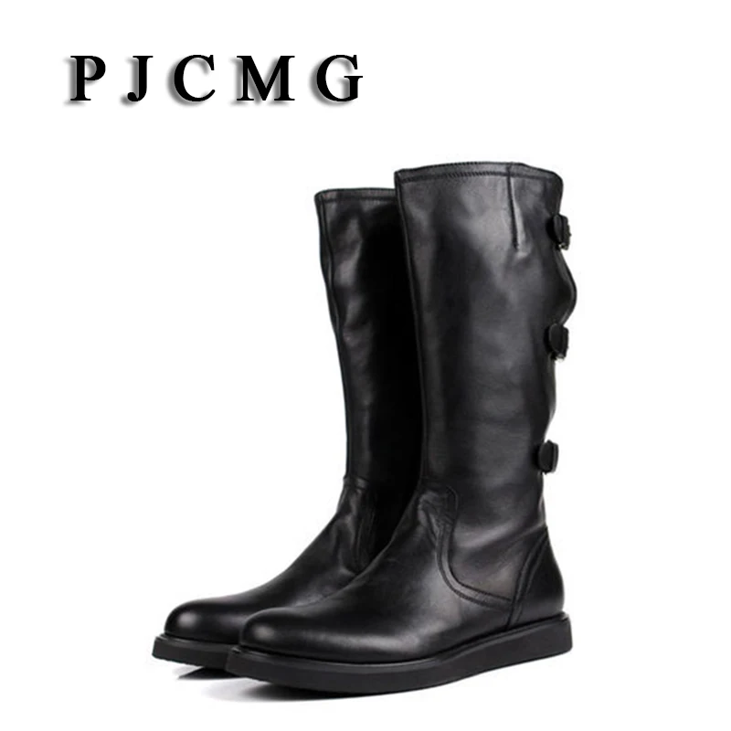 Echtem Qualität Pjcmg Neue Winter Westlichen Black Motorrad Hohe Männer white Leder Stiefel Vintage Für Schwarz qxTFUa