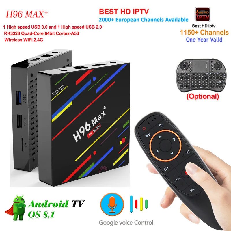 

H96 MAX Plus TV Box Android 8.1 4 GB RAM 32 GB RK3328 Quad-Core 4K Ultra HD Media Player H.265 Google Voice remoto set top box