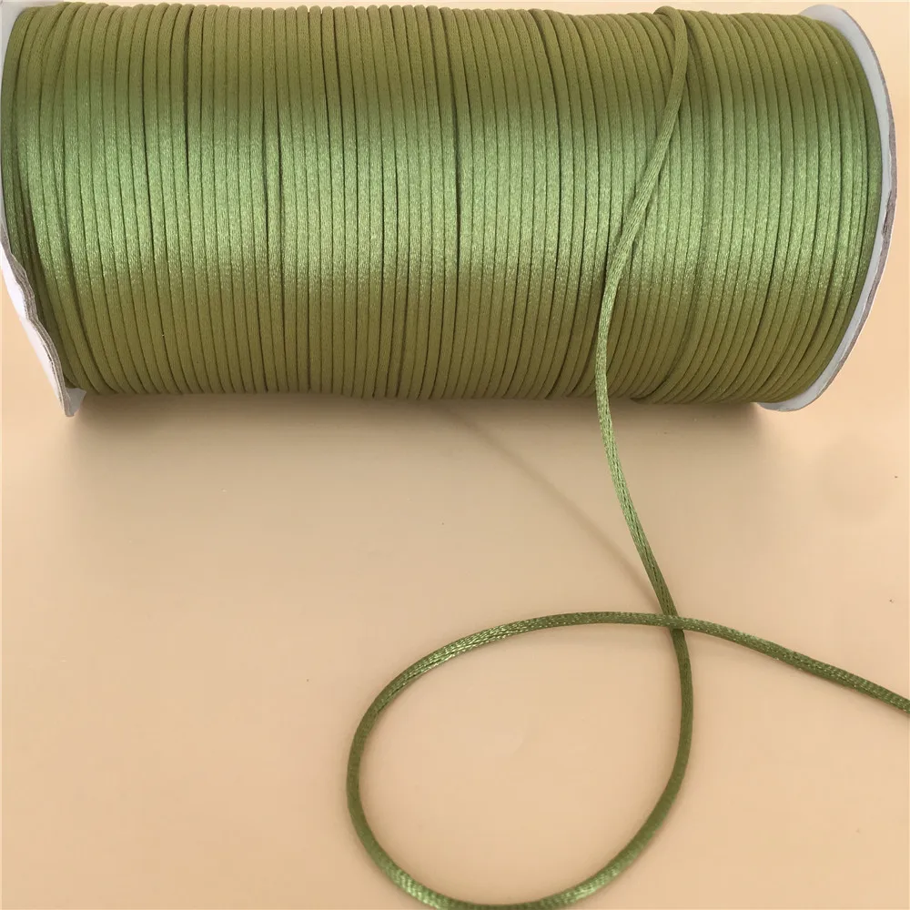 Satin Cord 2mm Colours Green Chinese Knot Rattail Satin Cord Braided String Jewelry Findings Beading Rope 20Meters Lot