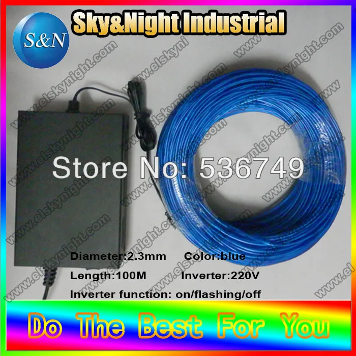 Cheap 100M-Flexible Neon Light EL Wire Rope Tube BLUE Color with220v Controller +free shipping