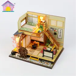 Японский стиль кукольный дом мебель Diy Миниатюрный пылезащитный чехол 3D с пультом дистанционного управления деревянный кукольный домик
