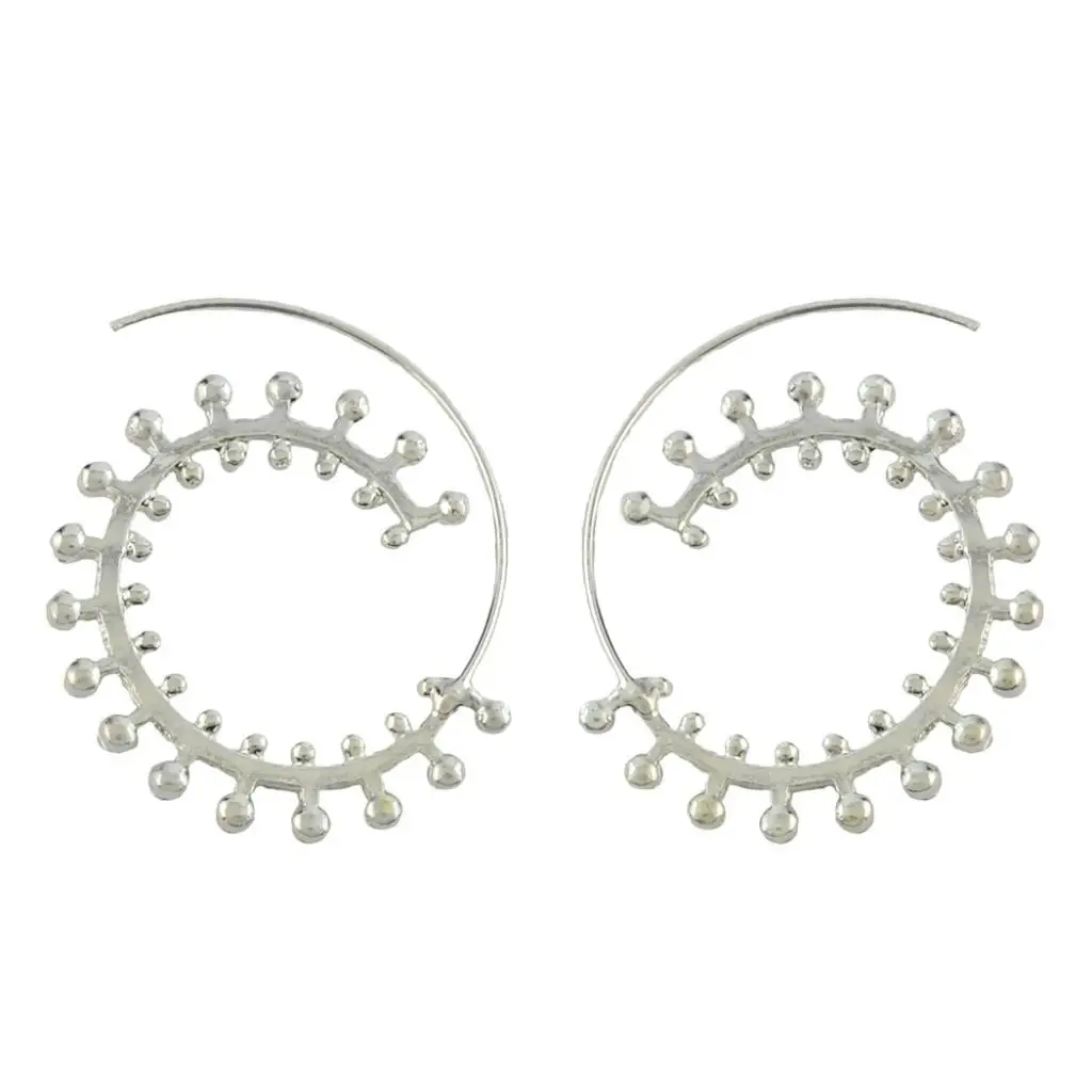 Boho Statement Jagged Spiral Earring Circles Round Tribal Hoop Pull Through Earring Lady Jewelry