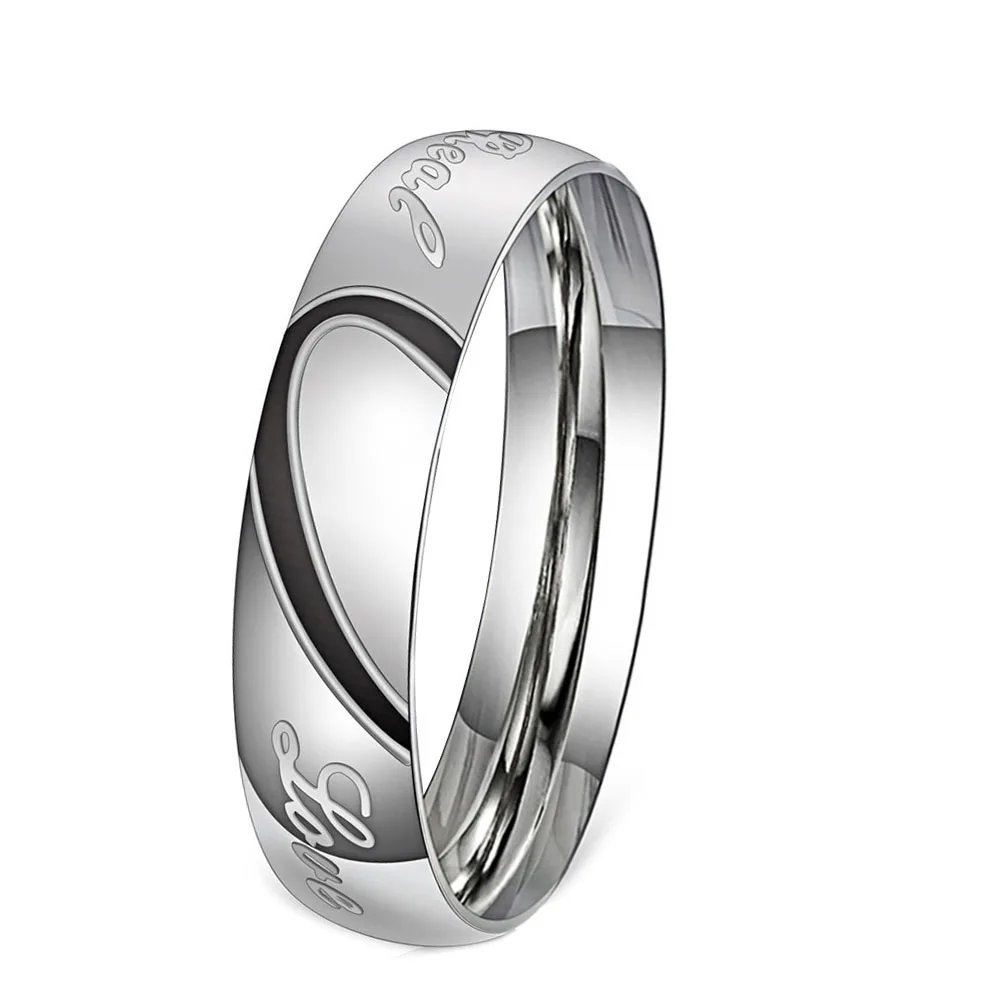 Любителей парное кольцо на палец Нержавеющая сталь с половинками сердца подходящие к свадебному Для мужчин женские кольца, бижутерия подарок@ M23