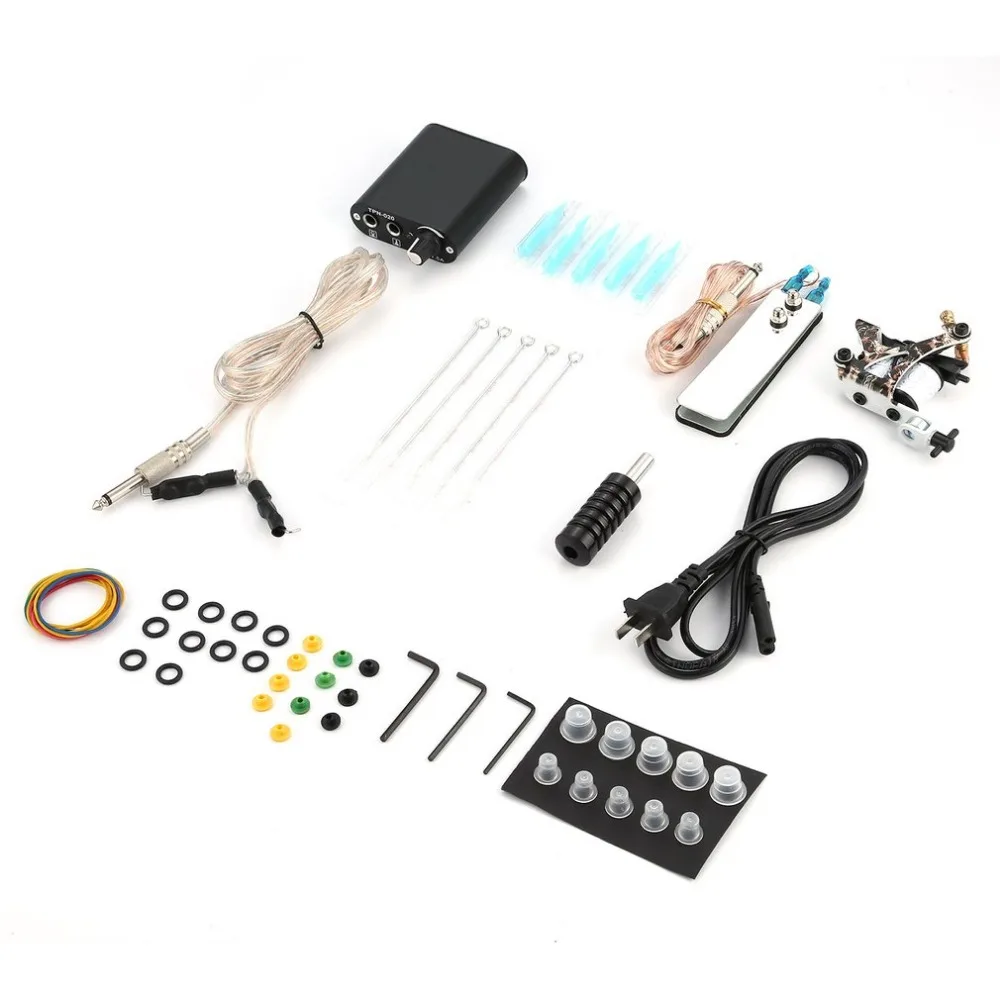 

Colorful Craved Flower Complete Beginner Tattoo Kit Pro Machine Inks Power Supply Needle Grips Tips Tatto Accessories
