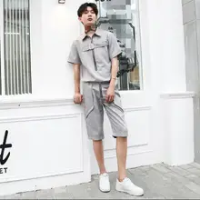 Стиль летний Южнокорейский стиль Модные мужские 2 шт. стилист волос короткий рукав рубашка индивидуальные шорты Британский костюм