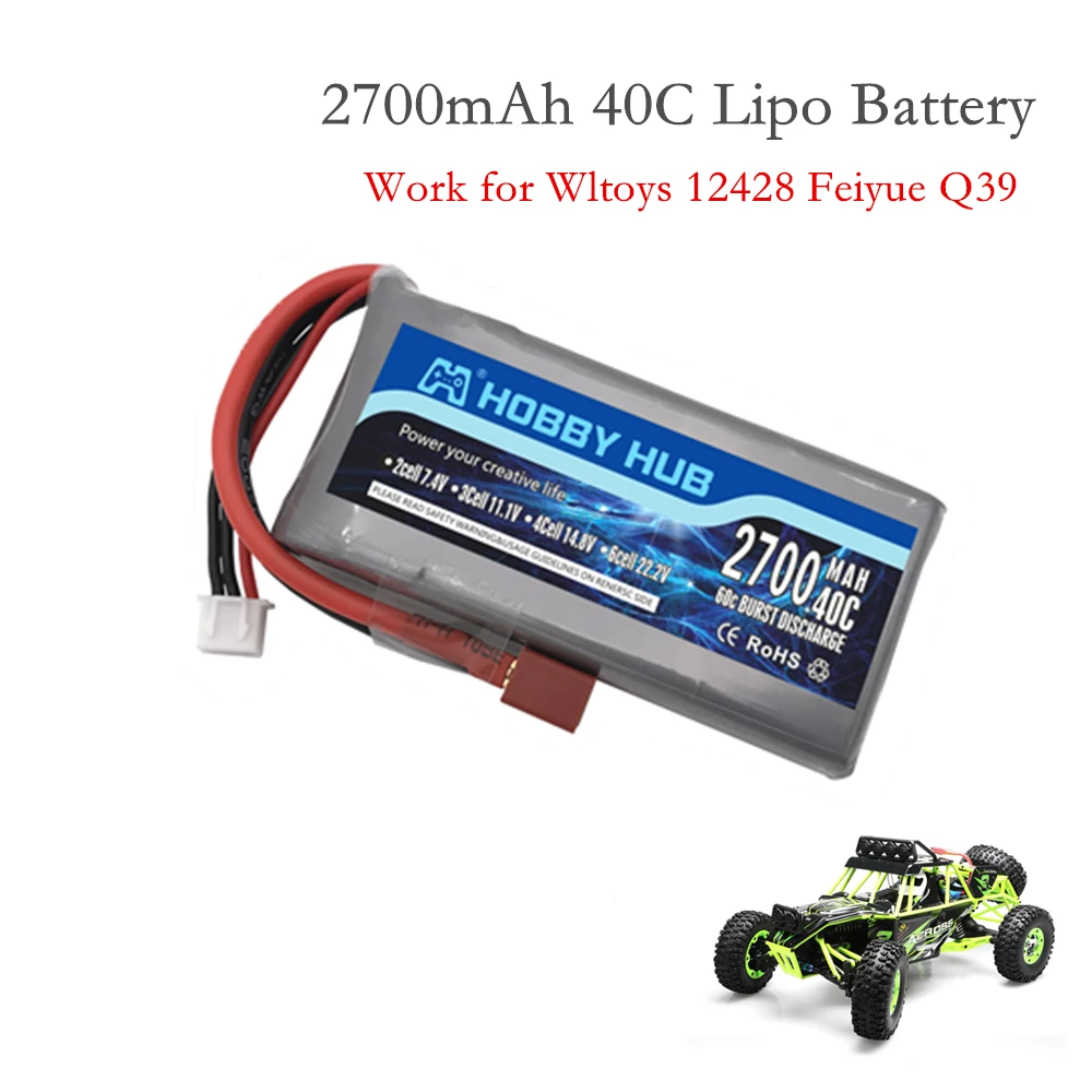 1 шт. Hobby Hub ХОРОШЕЕ КАЧЕСТВО Rc Lipo Battery 2S 7 4 V 2700mah 40C Max 60C для Wltoys 12428 12423 1:12 RC