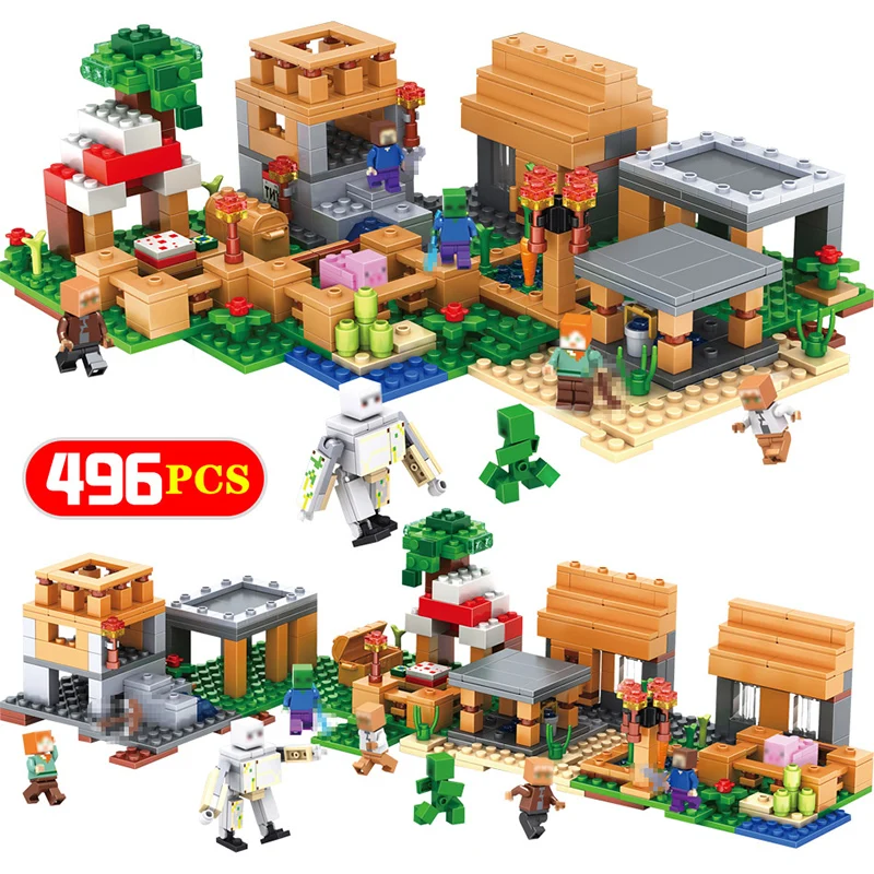 

496pcs My World Village Building Blocks Compatible Legoing Minecraft Figures Educational Bricks Toys for Children Gift