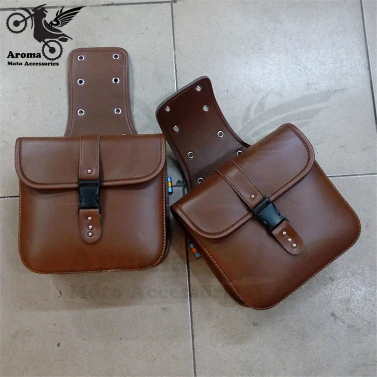 PU Leather Motorcycle Saddle Bags Side Side Bag Brown 