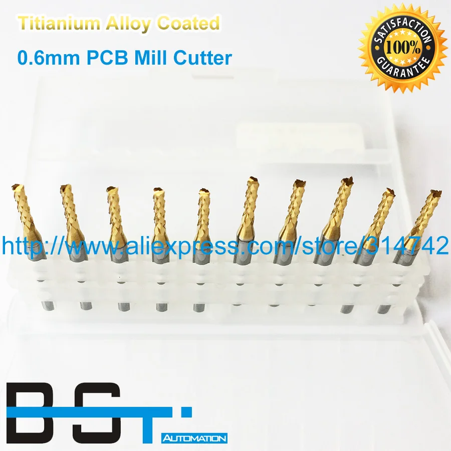 PCB Mill Cutter 10pcs/lot 0.6mm Titanium Coat Carbide CNC Milling Bits