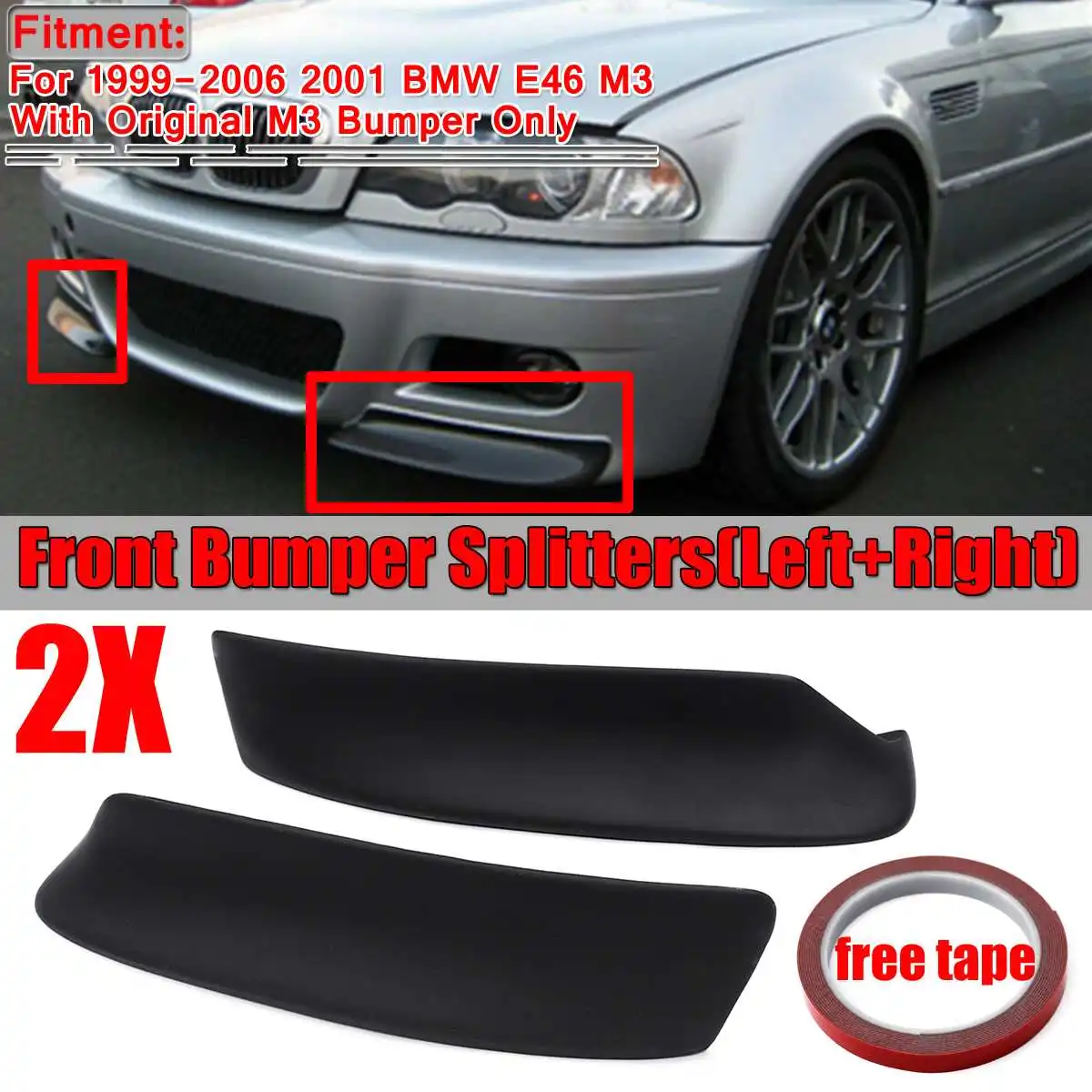 Черный левый и правый спойлер для переднего бампера BMW E46 M3 1999 2000 2001