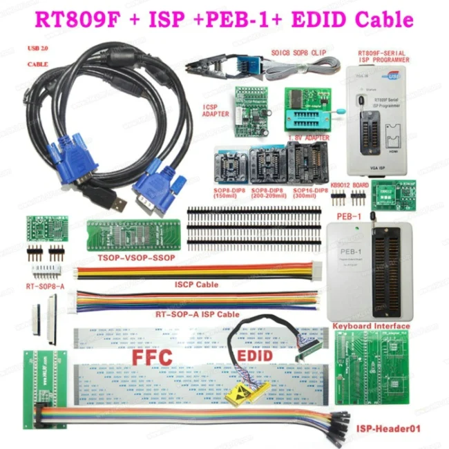 RT809F ISP программист все адаптеры SOP8 IC Clip материнская плата считыватель LCD+ PEB-1+ кабель EDID+ ISP заголовок - Цвет: RT809F PEB1 EDID ISP