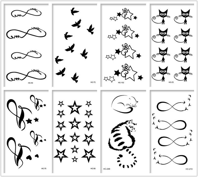 Free Shipping Classic Black Tattoo Waterfproof Fake Temporary Tattoo Sticker Body Cat Star Infinity Bird Small Tattoo 10.5x6cm tattoo bird табурет