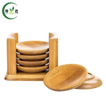 

8.5x8x10cm 7pcs 100% Natural Bamboo Wood Round Trays For Tea Trays With Shelf For On Sale