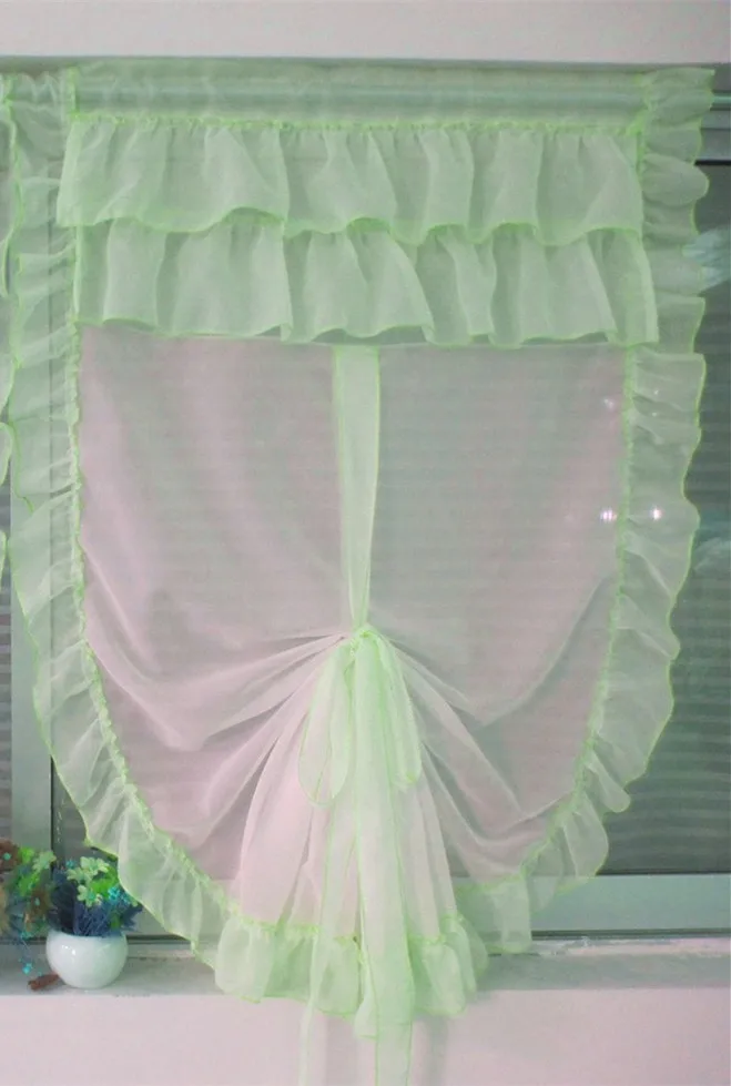 Белый/розовый тюль, занавеска для эркеров, одноцветная вуаль, занавеска С Рюшами, римская занавеска для кухни, гостиной, занавеска s - Цвет: 1pc green curtain