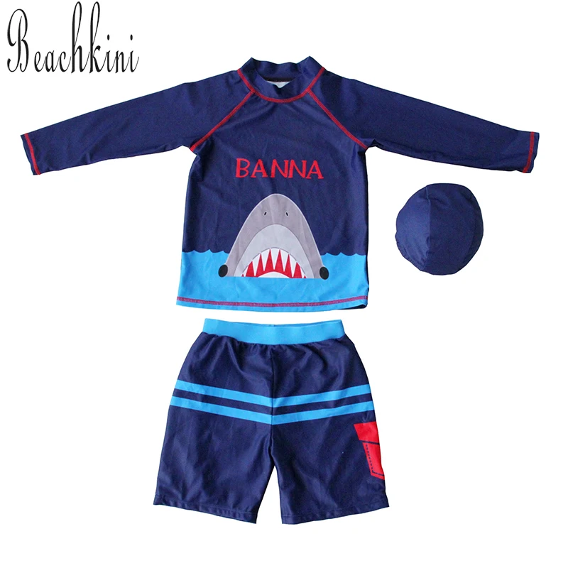 Boy Long Sleeve Swimsuits Shark Printed Swimwear Kids Sport Bathing Suit Children Summer Beach