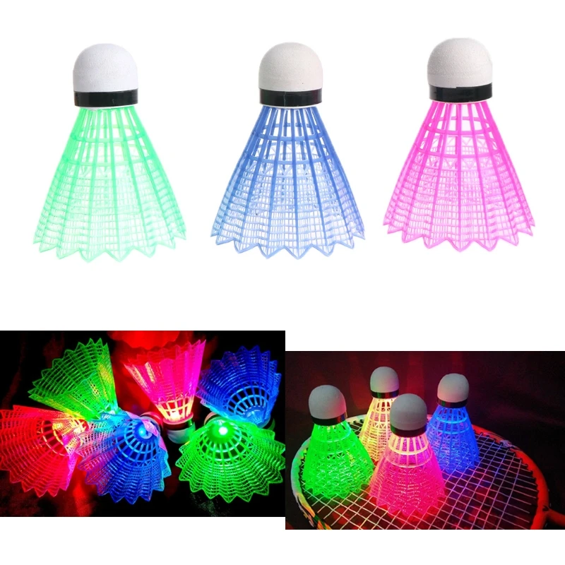 3 piezas LED Badminton bola incandescente iluminar plástico bádminton bolas de iluminación de colores
