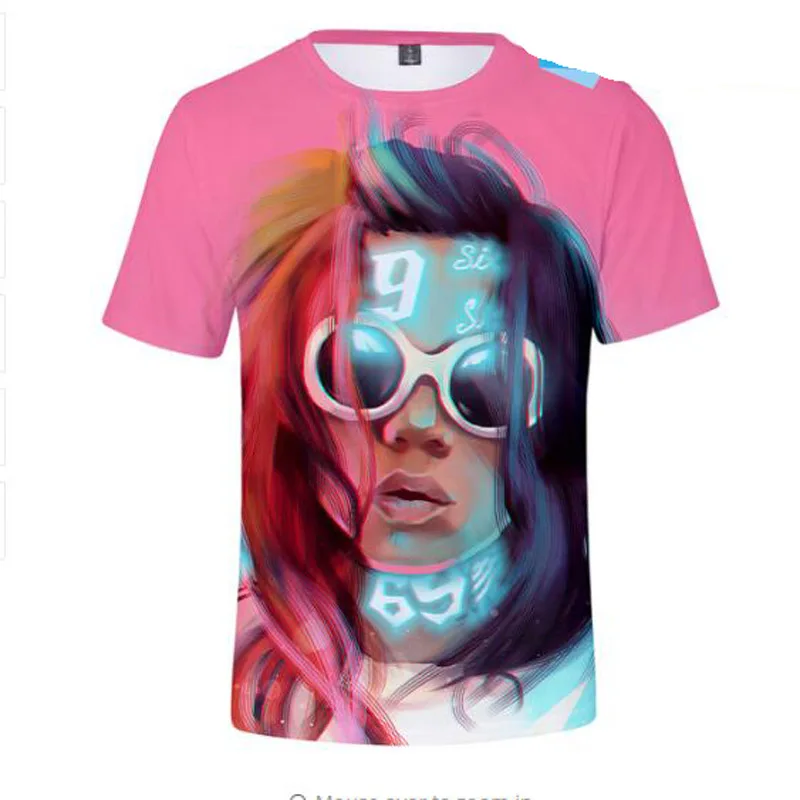 Модная брендовая одежда в стиле хип хоп 3D футболка рэпера 6ix9ine мужская с коротким