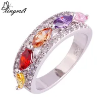 lingmei Fashion Gift Rings Women Garnet Amethyst Morganite Citrine Pink Topaz 925 Silver Ring Size 6 7 8 9 10 11 Wholesale
