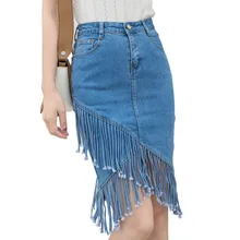 Высокое качество весна лето женская джинсовая миди юбка высокая талия Сексуальная кисточка Асимметричная элегантная юбка карандаш Облегающие юбки