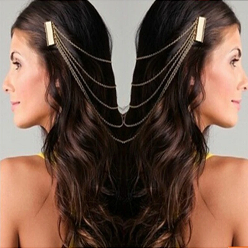 

2016 Fashion Metal Chain Tassel Hair Combs for Women Bohemian Style Head wear Wedding Party Beach Hair Wear accessories