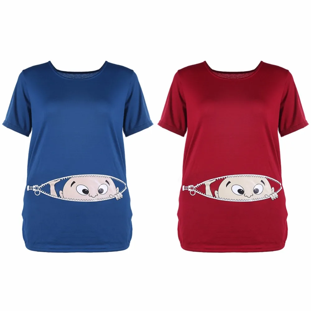 Maternity Women T-shirt Pregnancy Cotton Cute Baby Printed Short Sleeve Elastic T-Shirts Summer Loose Mommy Tee Tops Clothes