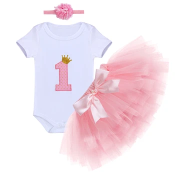 

Cute Cake Smash Outfit for Baby Girls 1st Birthday Party 3pcs Tutu Tulle Skirt Romper Headband Girl Baby Birthday Clothes