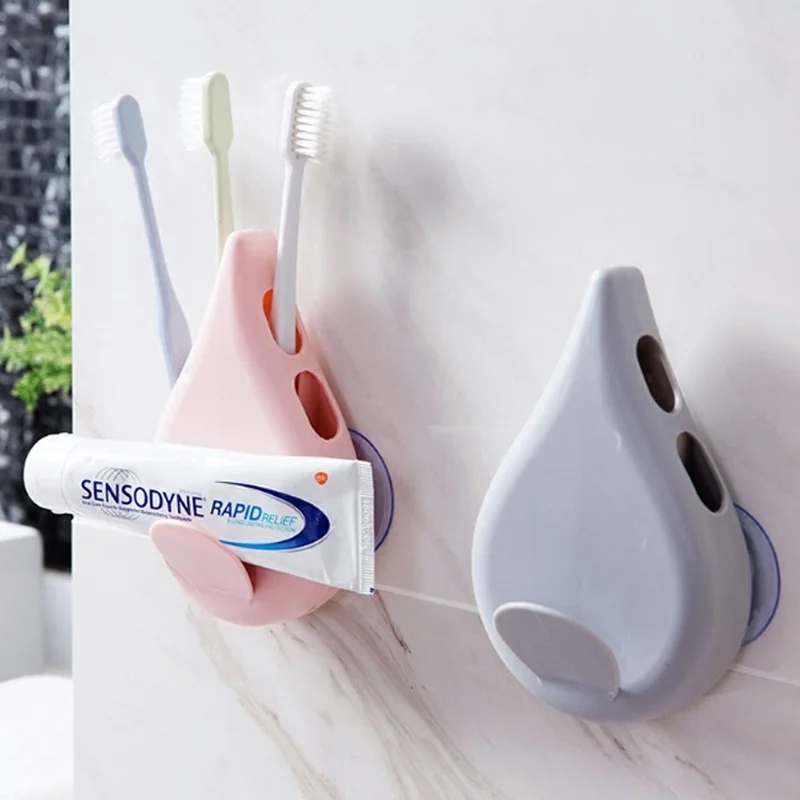 

Barthroom Wall Sucker Toothbrush Rack 4 Holes with Hook Dripping Shape Home Organizer Accessories