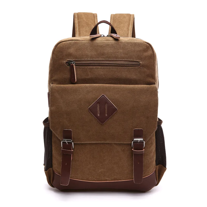 BERAGHINI Men Canvas Backpacks College Student School Backpack Bags for Teenagers Mochila Casual Rucksack Male Travel Daypack - Цвет: Coffee