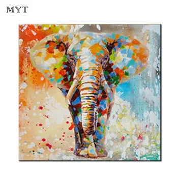 

Professional Artist Handmade animal color elephant baby Oil Painting on Canvas wall art pictures for living Room Wall home Decor