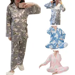 1 компл. пижамный комплект Для женщин Цветочный кимоно халаты пижамы набор японский Стиль Домашняя одежда пижамы
