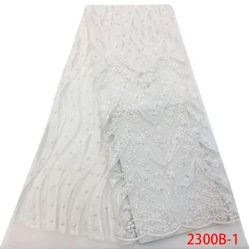 

White African Lace Fabric High Quality Lace Beaded Bridal Lace Guipure Embroidery Lace Sequin Fabric For Dresses QF2300B-1