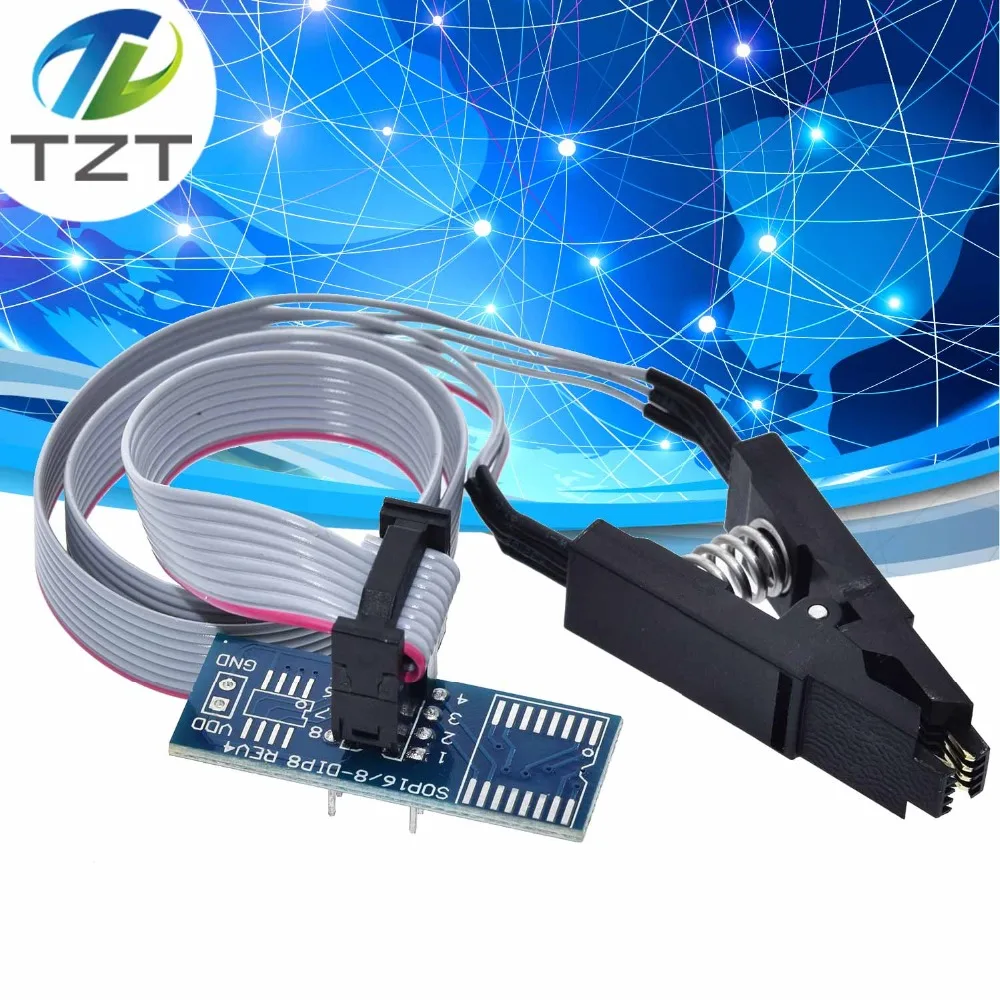 

TZT teng SOIC8 SOP8 Flash Chip IC Test Clips Socket Adpter BIOS/24/25/93 Programmer for arduino
