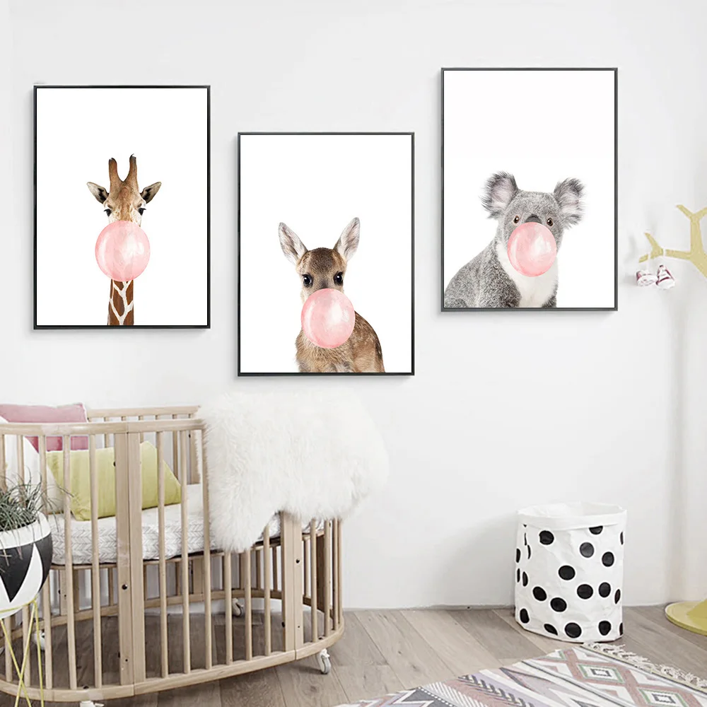 

Canvas Painting Home Decor Nordic Animals Blow Bubbles Of Koala Kangaroos Picture Modern Printed Poster For Living Room Wall Art