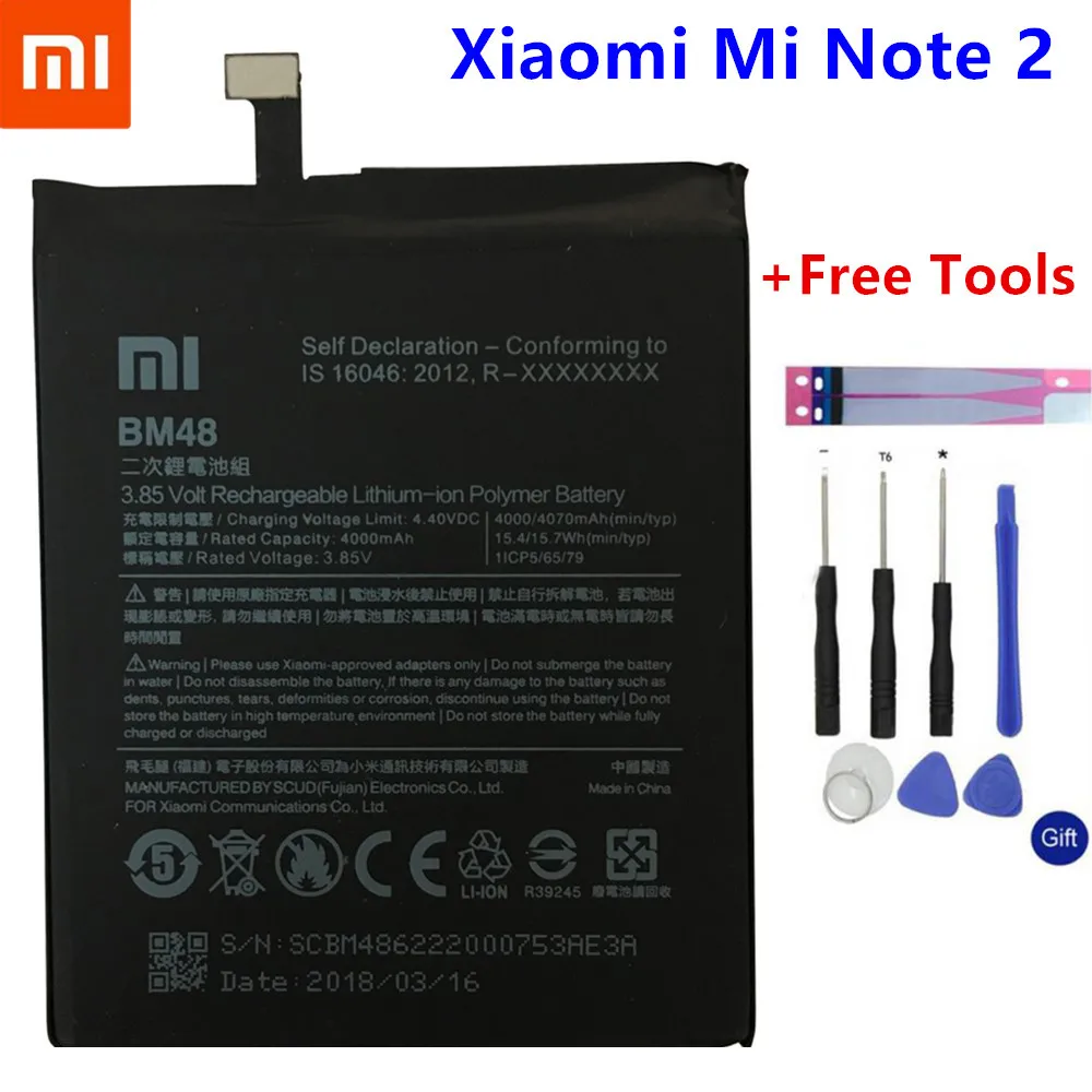 

Xiao Mi Original Phone Battery BM48 for Xiaomi Note 2 Note2 High Quality Replacement Battery 4000mAh + Free Tools