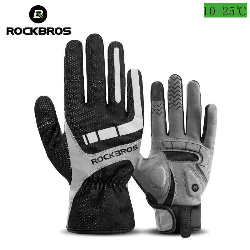 

ROCKBROS Cycling Bicycle Gloves Touch Screen Mens Women Windproof Glove Full Finger Autumn Non-slip Shockproof Bike Work Gloves
