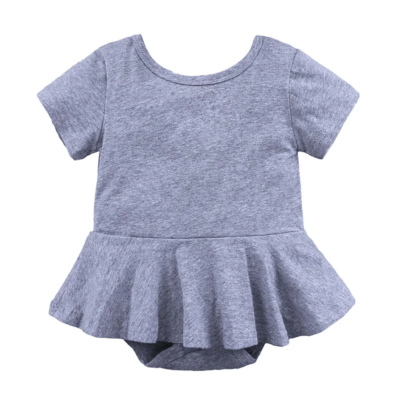 Летнее платье для девочек Однотонные хлопковые маленькая юбка Харбин из хлопка для маленьких девочек с короткими рукавами girlclothing 3-18 м - Цвет: Серый