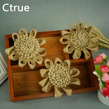 10pcs Natural Jute Burlap Hessian Flower Handmade Vintage Wedding Decoration DIY rustic centerpieces